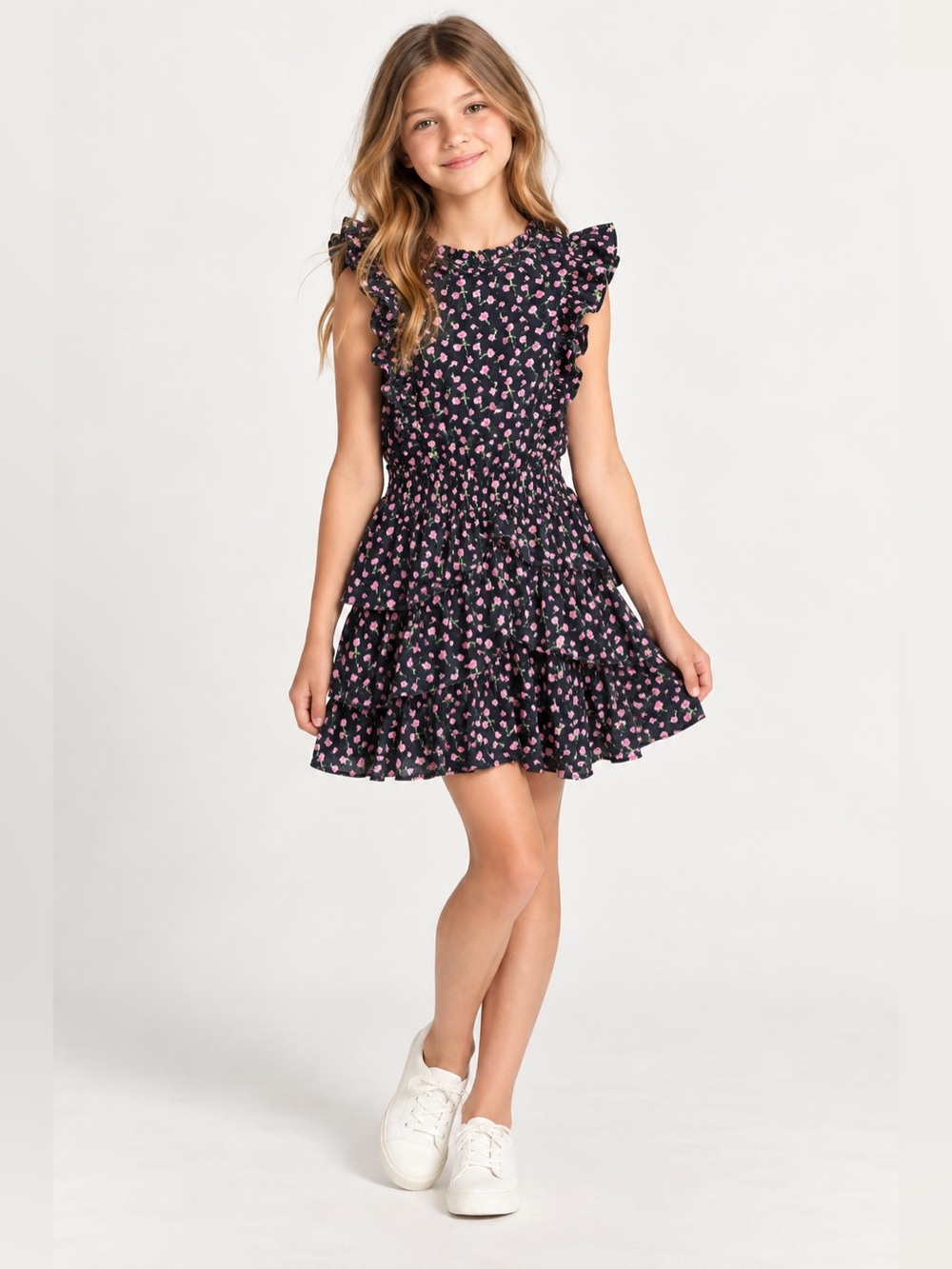 LoveShackFancy Navy Floral Decker Dress Girls 10